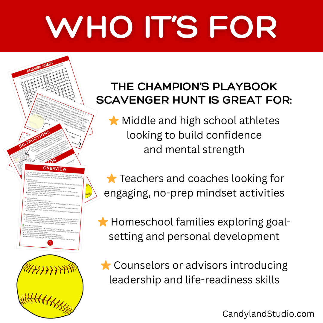 Softball Team Scavenger Hunt - Promotes Growth Mindset