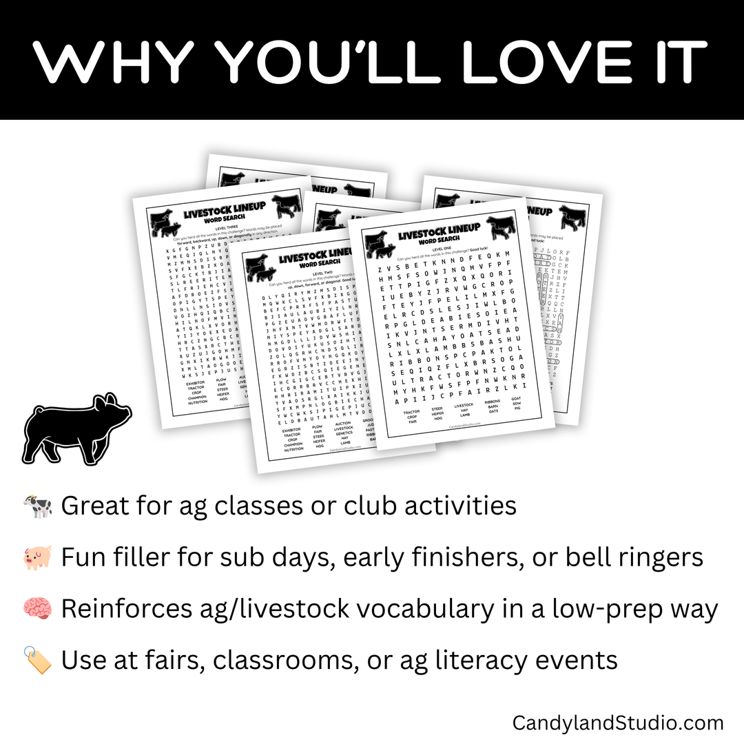 Livestock Word Search - Printable Agriculture Word Puzzles | Instant Download PDF