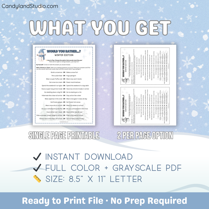 Winter Would You Rather Icebreaker Activity Printable