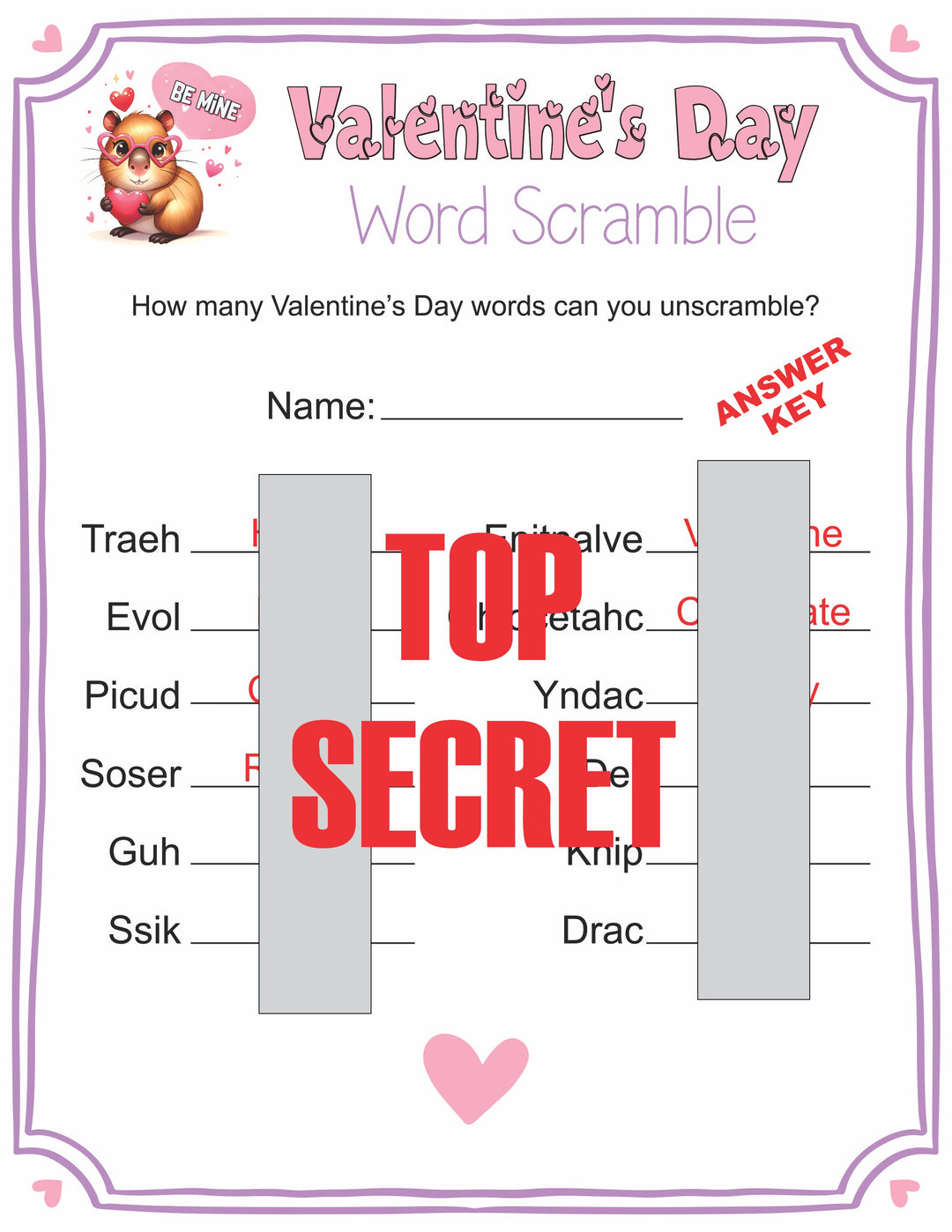 Valentine's Day Multi-Level Word Scramble Classroom Party Game PDF