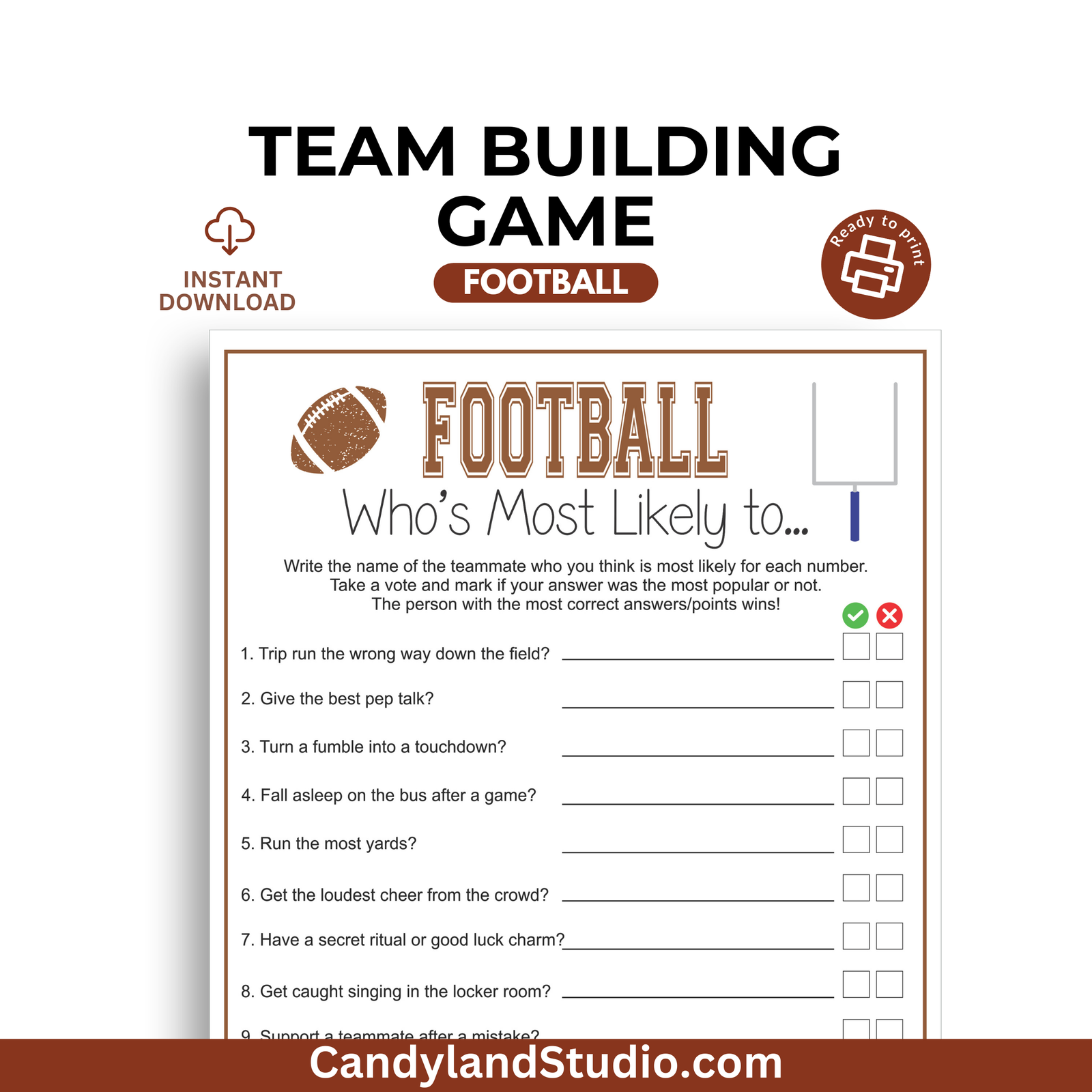a printable football game with a question box