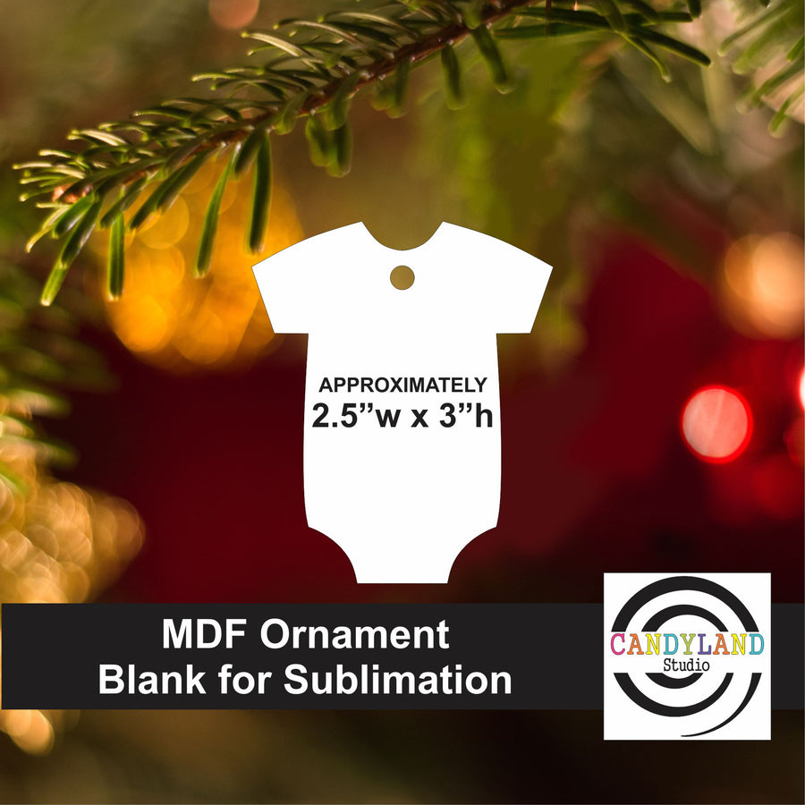 a baby's bodysuit ornament hanging from a christmas tree