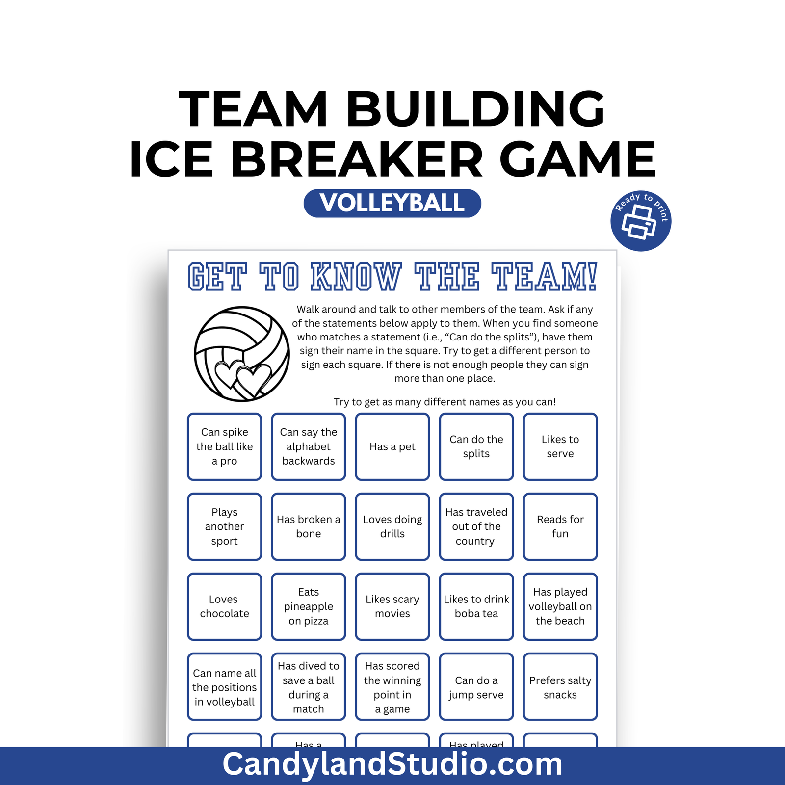a volleyball team building ice breaker game