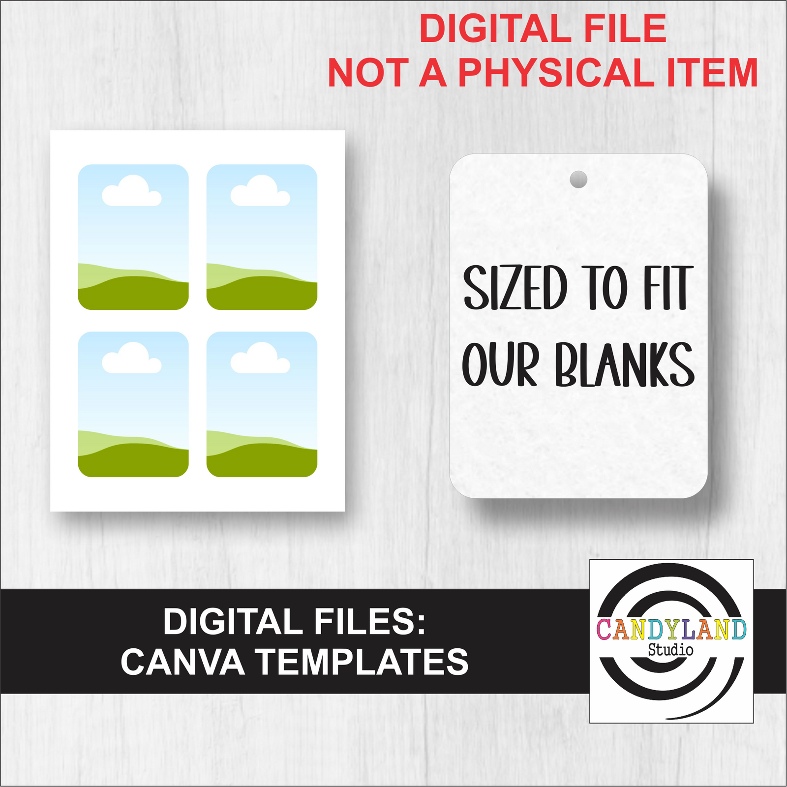 a sign that says, sized to fit our blanks canva templates