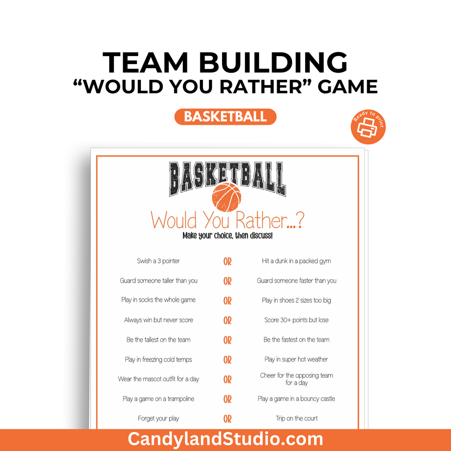 a basketball game poster with the words team building would you rather have a basketball game