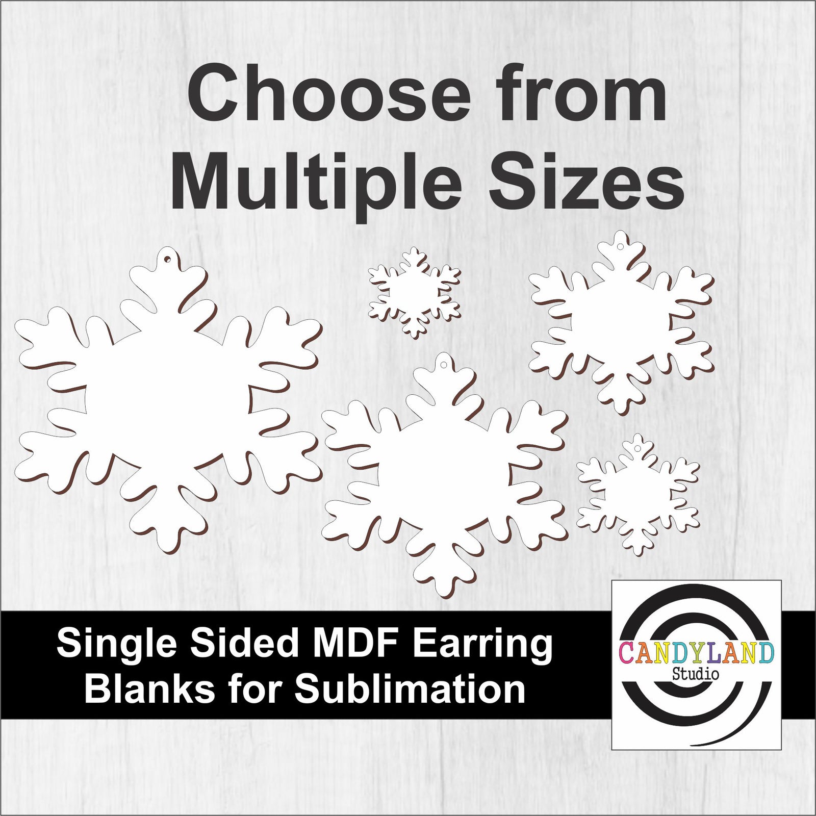 a white snowflake with the words choose from multiple sizes