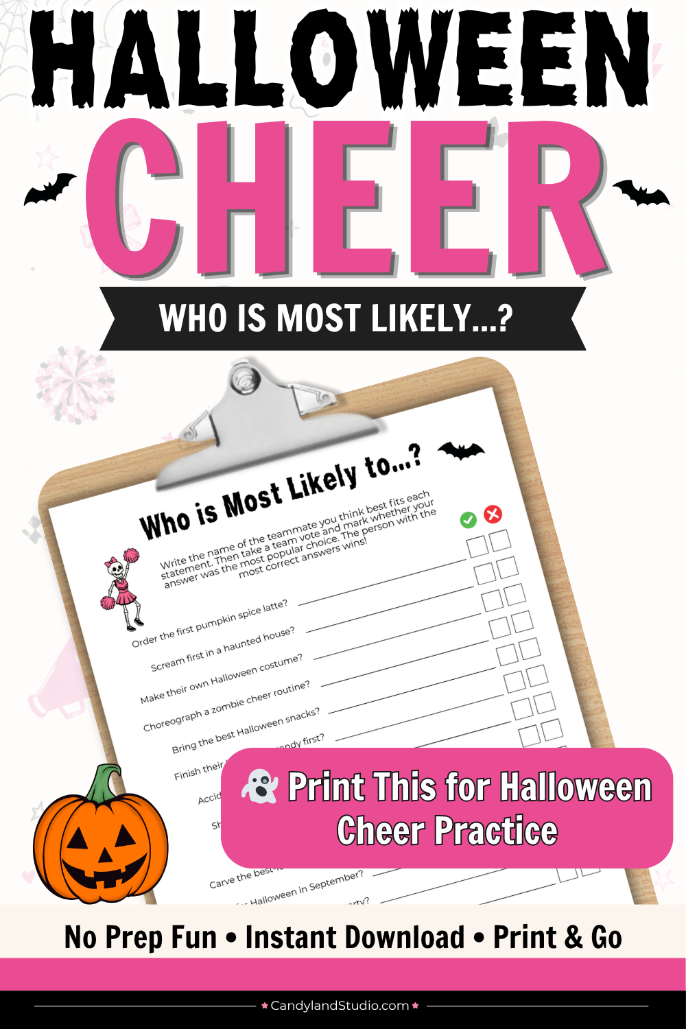Cheerleading Most Likely To Game | Halloween Team Bonding Printable Activity