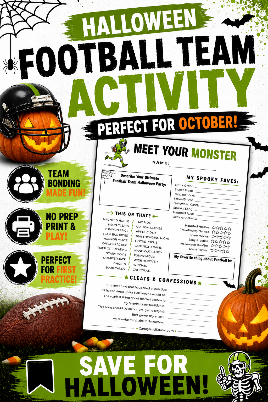 Football Get to Know You Halloween Team Bonding Activity | Icebreaker for Coaches &amp; Teams