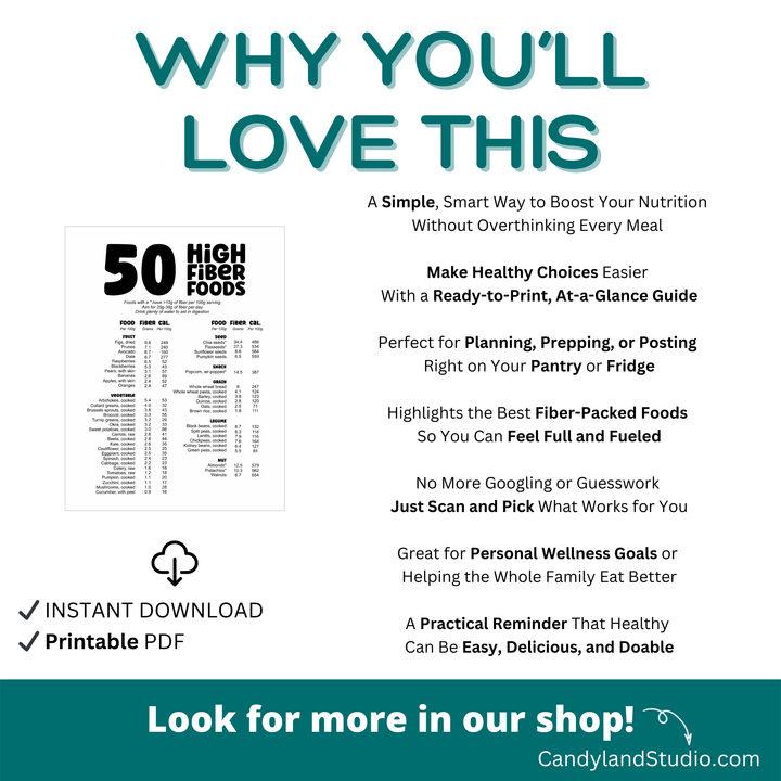 High Fiber Food Chart Printable PDF