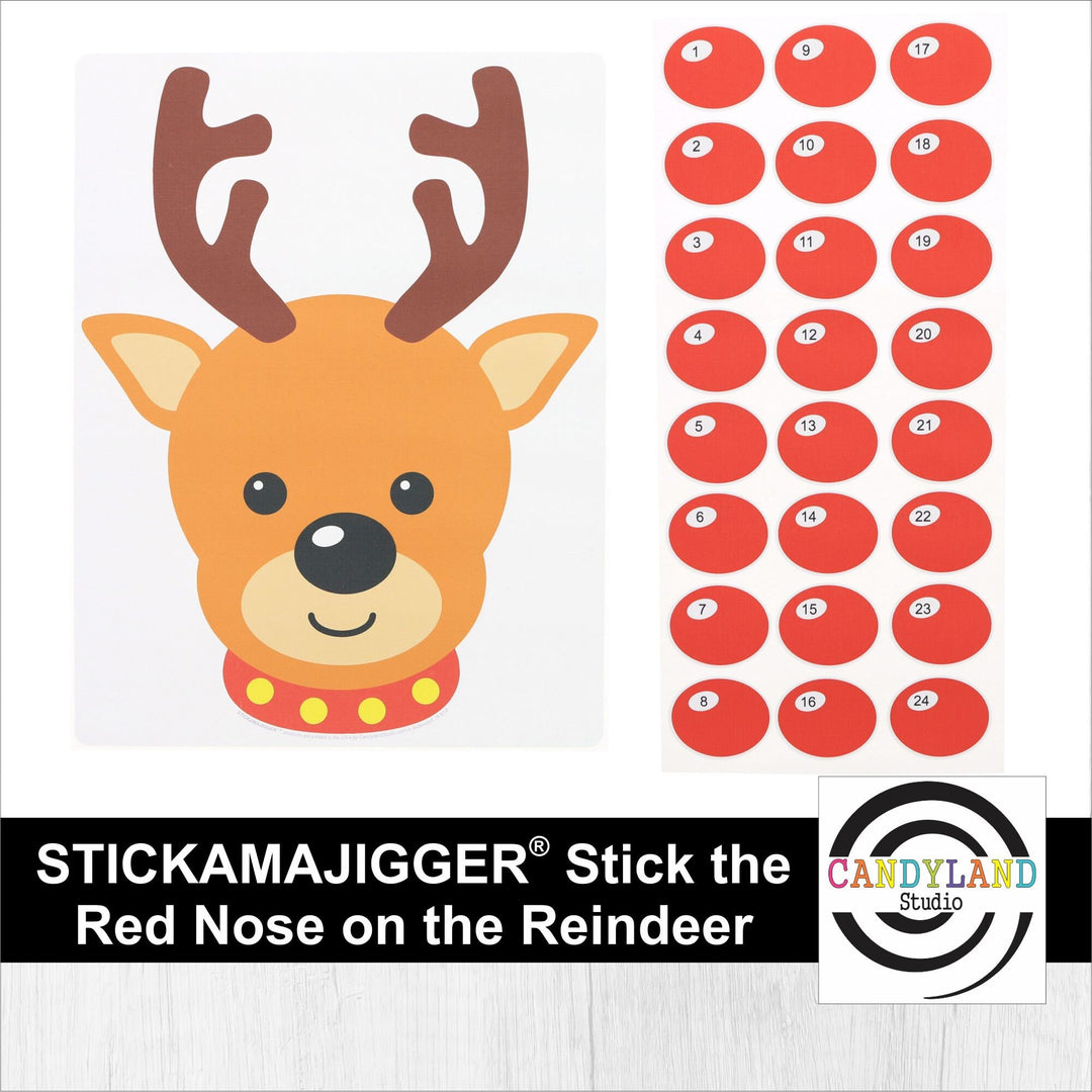 Stick the Red Nose on the Reindeer Stickamajigger Poster Game + Numbered Noses