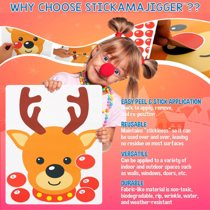 Stick the Red Nose on the Reindeer Stickamajigger Poster Game + Numbered Noses