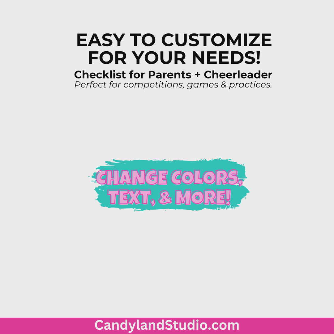Cheer Bag Checklist - Customizable in Canva Competition &amp; Game Day Essentials Printable Template