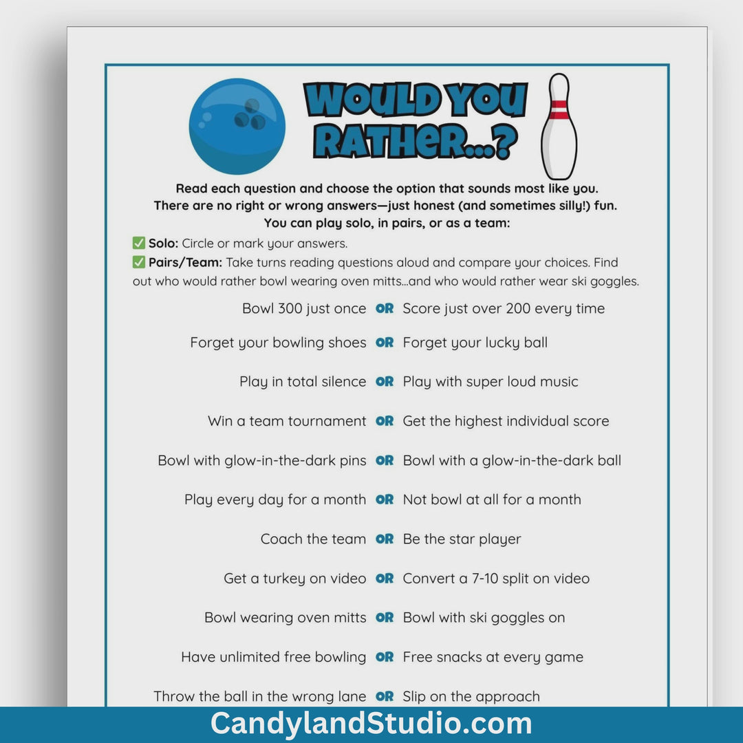 Bowling "Would You Rather" Team Building Game