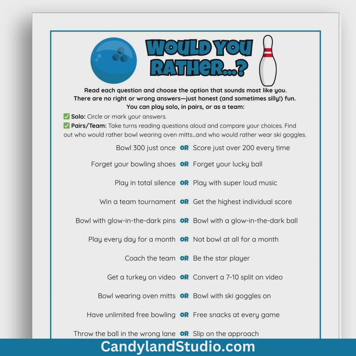Bowling "Would You Rather" Team Building Game