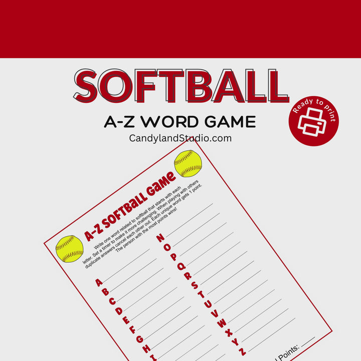 Softball A-Z Word Game for Team Activity