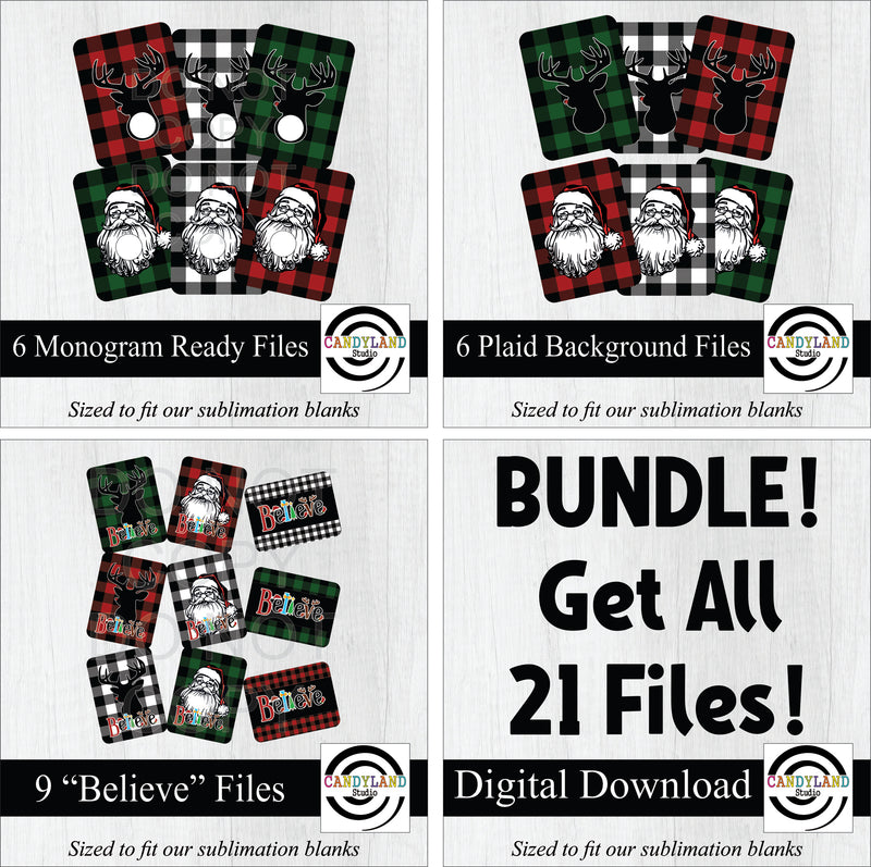 Santa + Red Nose Reindeer Believe + Monogram Digital Bundle
