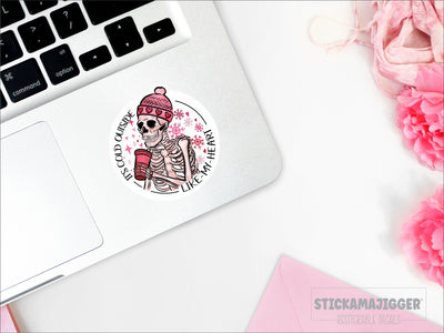 Cold Outside Like My Heart Skeleton Restickable Decal