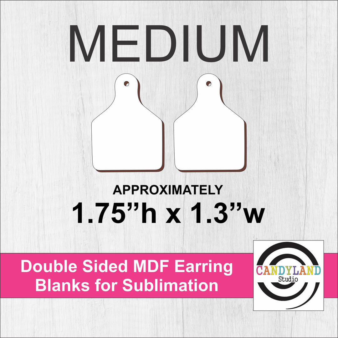 Cow Tag Earring Blanks - Double Sided MDF