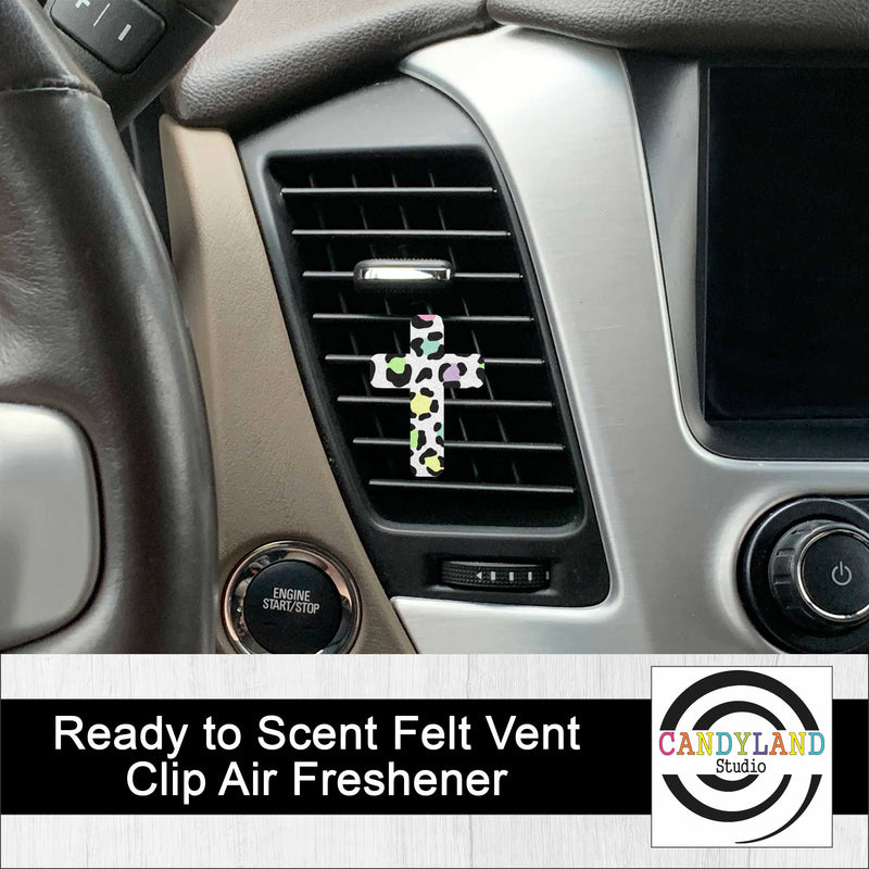 Pastel Black Leopard Cross Felt Car Vent Air Freshener