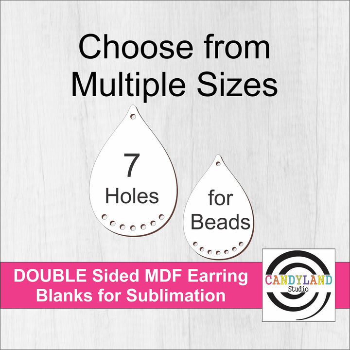 Fat Teardrop Earring Blanks - 7 Holes for Beads Double Sided MDF