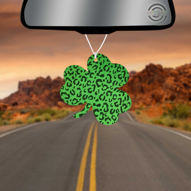 Unscented Green Shamrock Leopard Print Felt Air Freshener