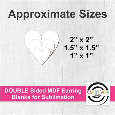Valentine Heart Shape Earring Blanks - Double Sided MDF