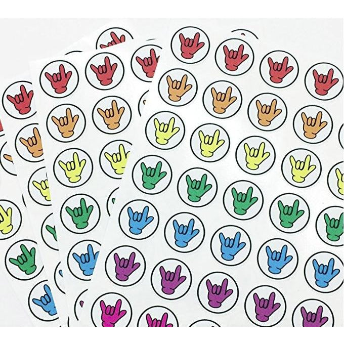 Set of 140 Rainbow American Sign Language ASL "ILY" Glove Hand Stickers / Envelope Seals