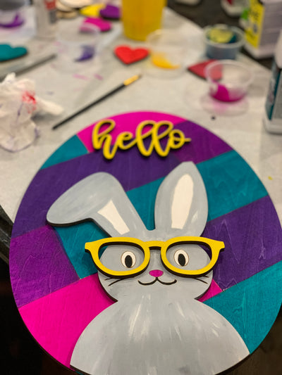 Unfinished Bunny & Shiplap Egg Hello Sign