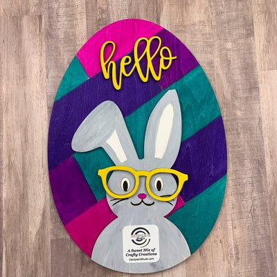 Unfinished Bunny & Shiplap Egg Hello Sign