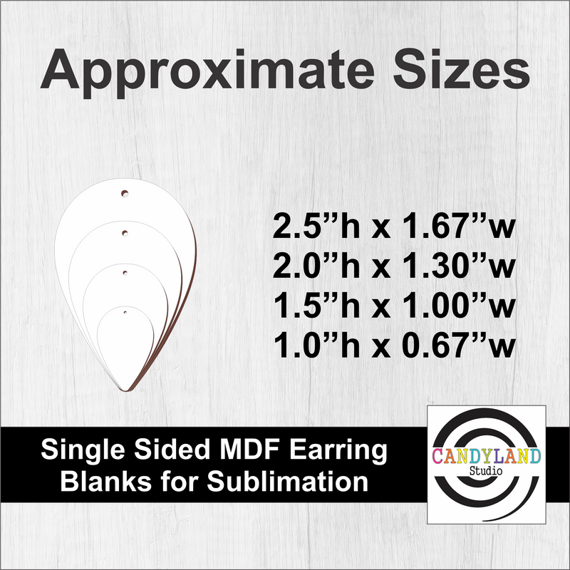 Reverse Upside Down Teardrop Earring Blanks - Single Sided MDF