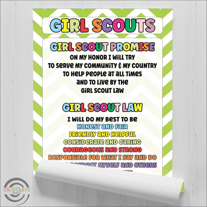 Non-Denominational Secular Inclusive Girl Scout Promise and Law Banner Poster