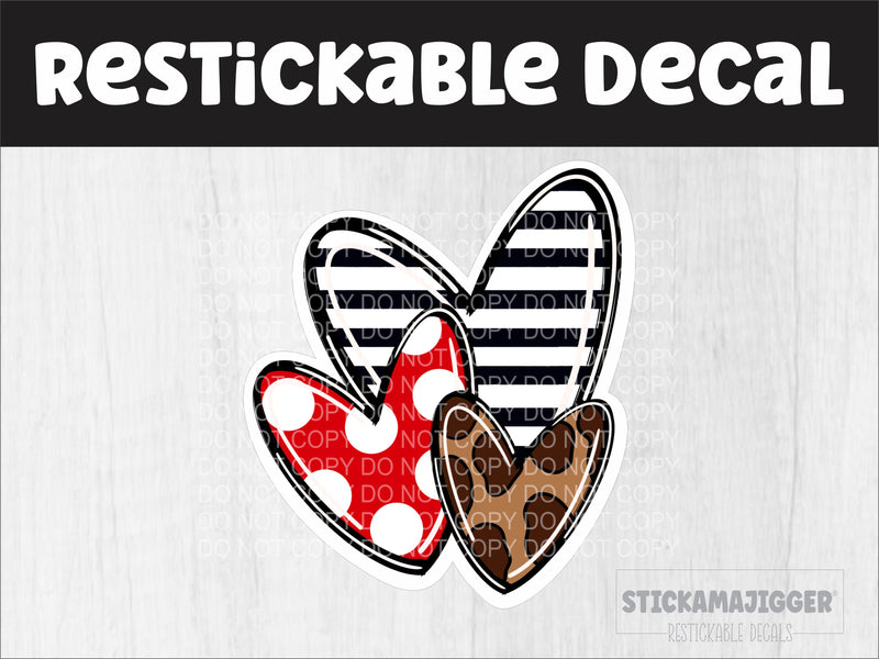 Triple Heart Doodle Restickable Decal