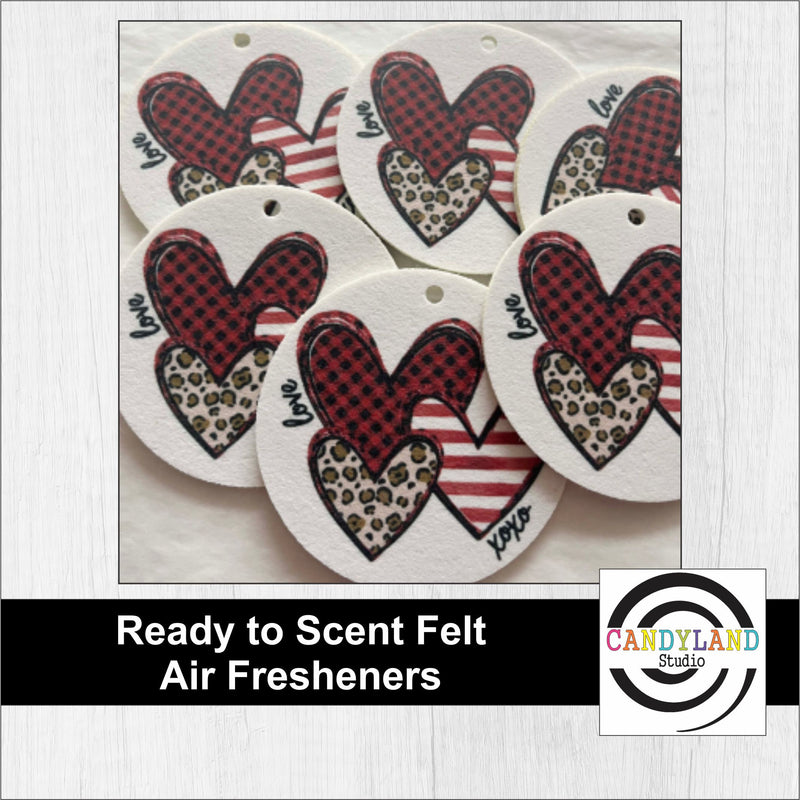 Unscented Love XOXO Hearts Circle Felt Air Freshener