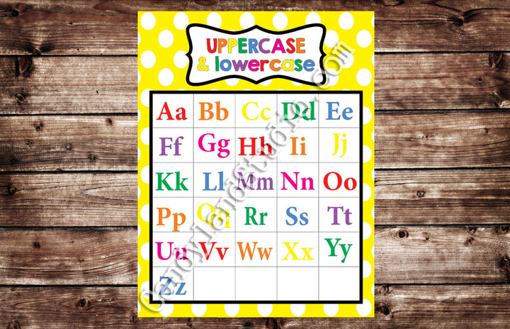 Yellow Printable Educational Alphabet Chart - PDF JPG